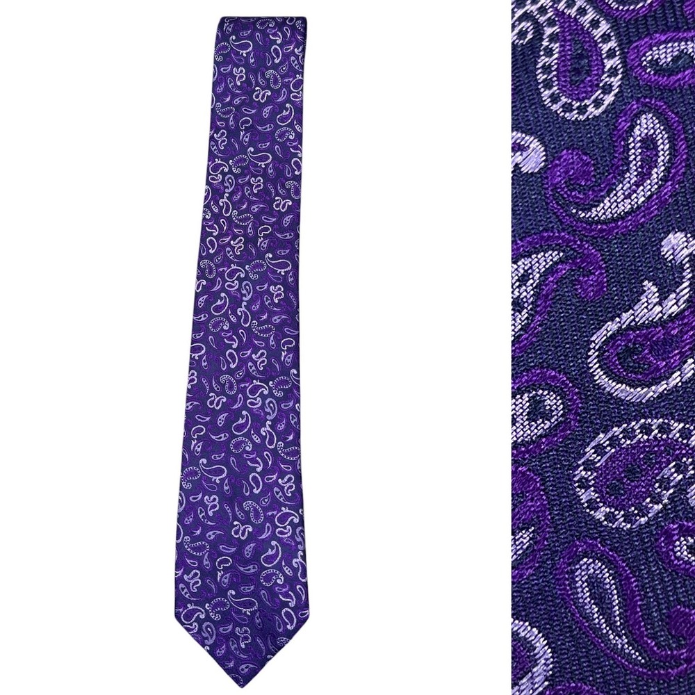 BOSS Hugo Boss Necktie Mens 59" Inch Purple Paisley Silk Made in Italy